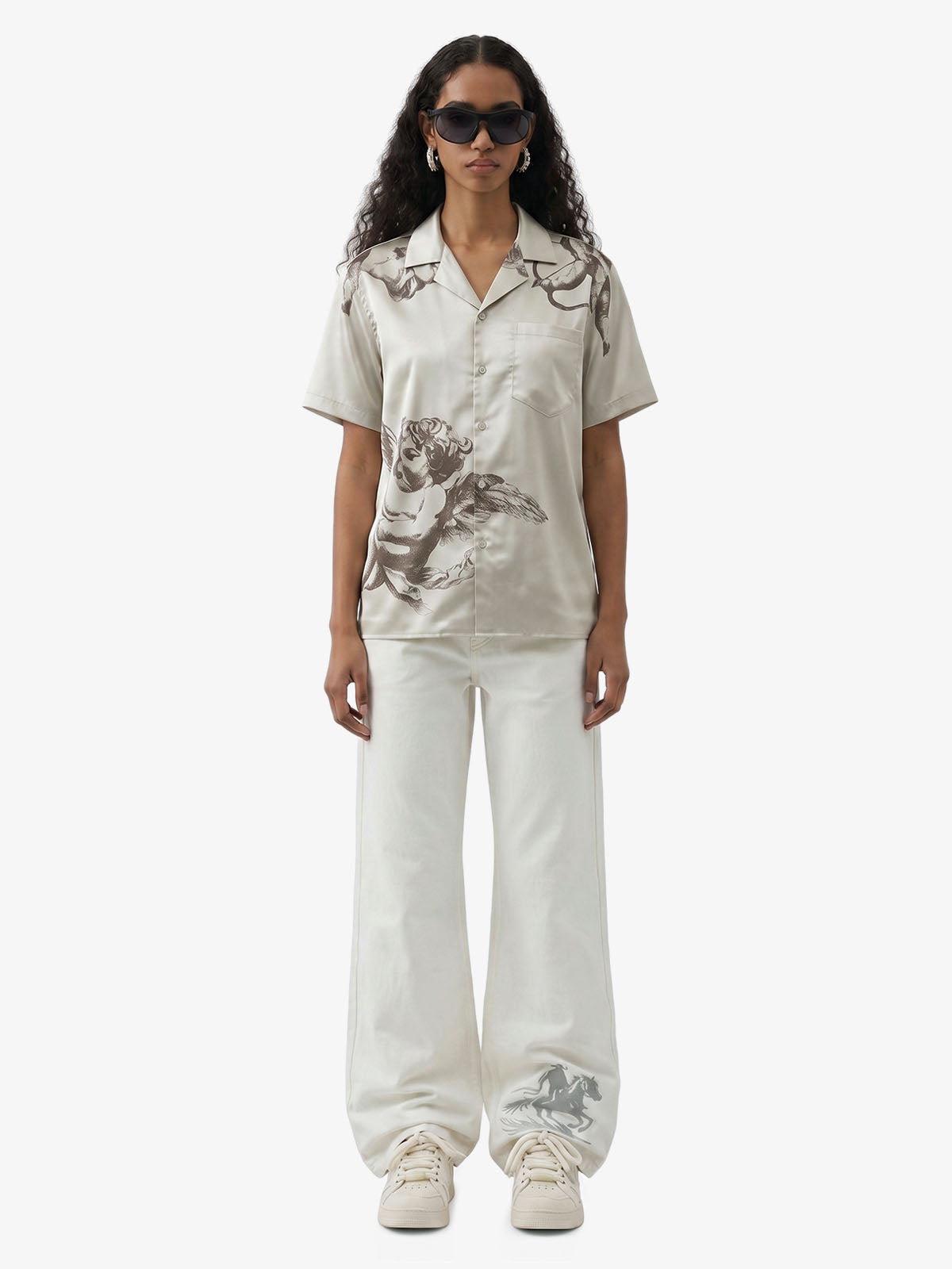 Cupid Angel Sketch Camp Collar Boxy Shirt