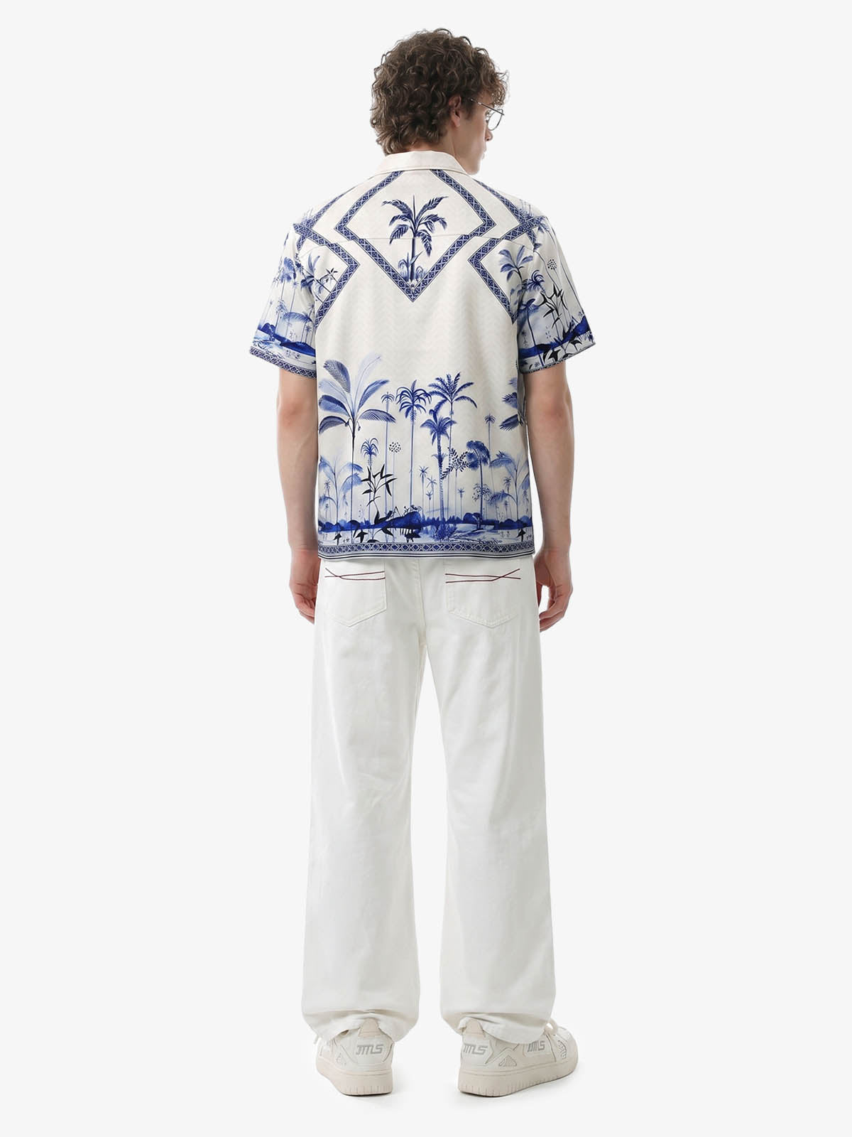 Geometric Palm Leaf Camp Collar Boxy Shirt