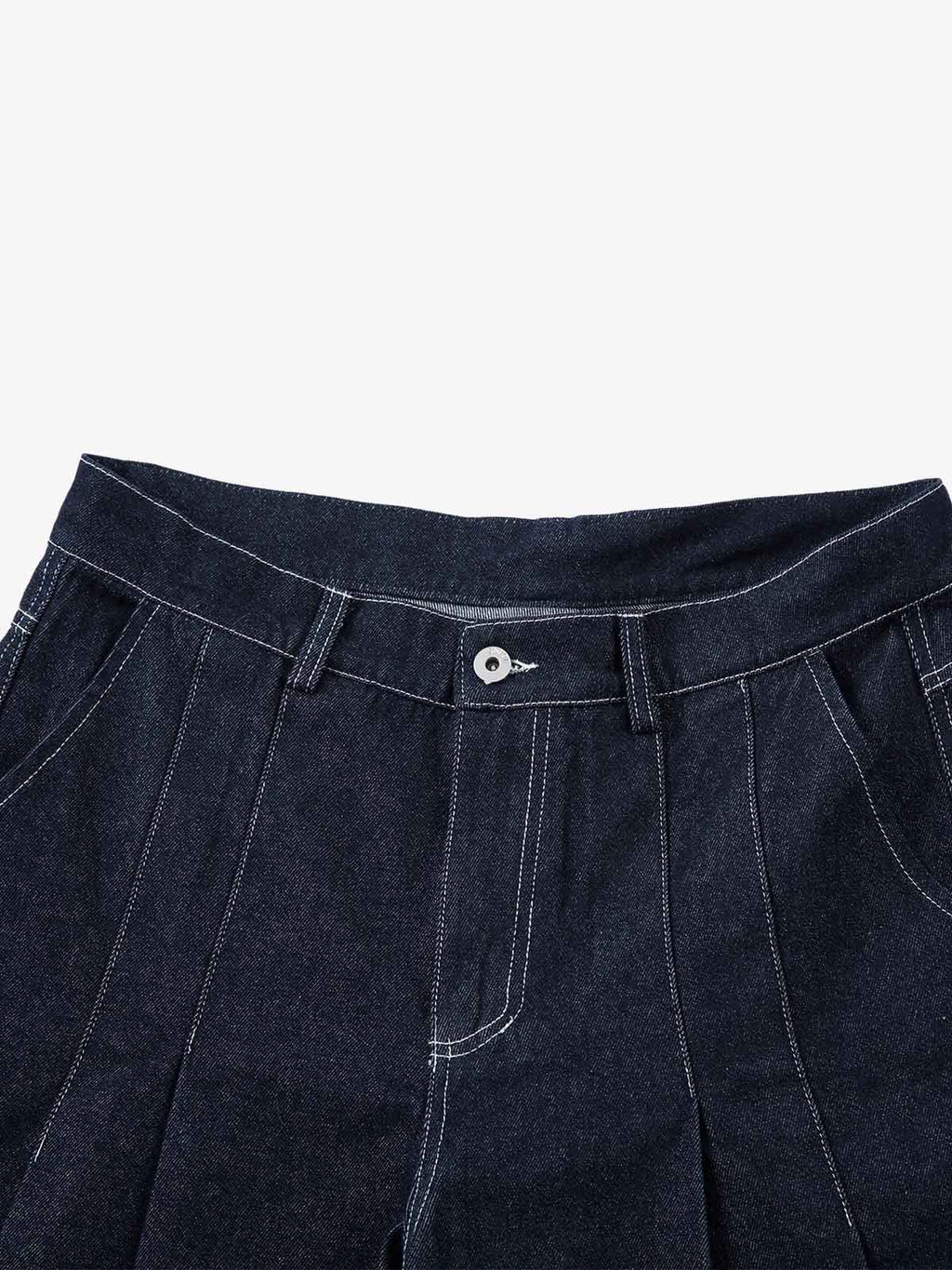 Deconstructed Contrast Stitching Pleated Baggy Barrel Jeans - 2343