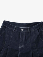 Deconstructed Contrast Stitching Pleated Baggy Barrel Jeans - 2343