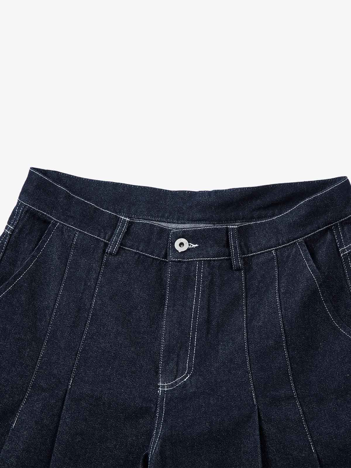 Deconstructed Contrast Stitching Pleated Baggy Barrel Jeans - 2343