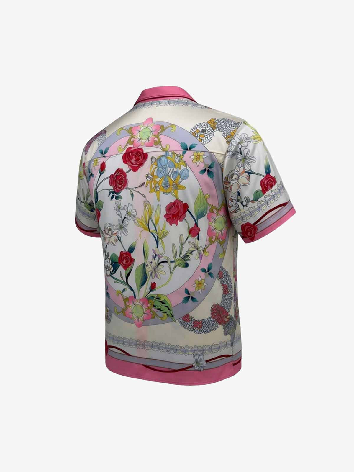 Baroque Floral Satin Camp Collar Boxy Shirt