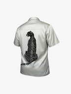 Double Cheetah Graphic Satin Camp Collar Boxy Shirt