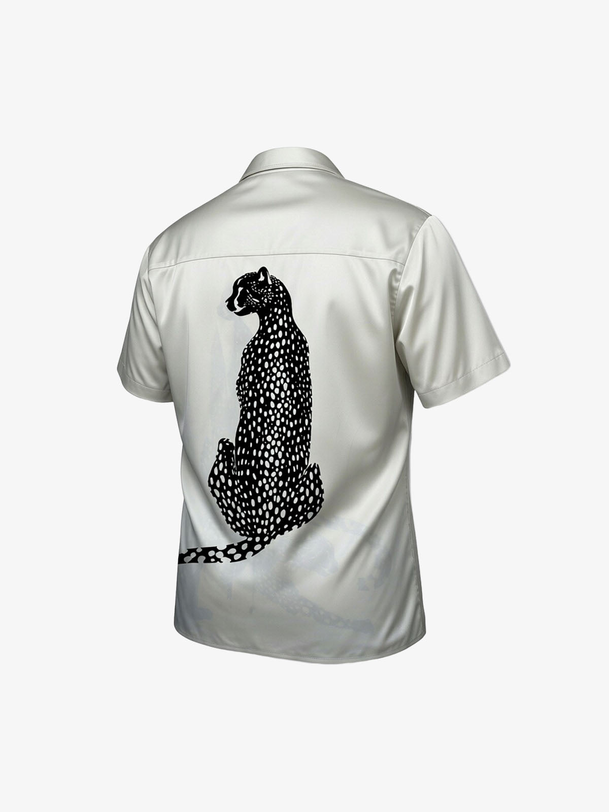 Double Cheetah Graphic Satin Camp Collar Boxy Shirt