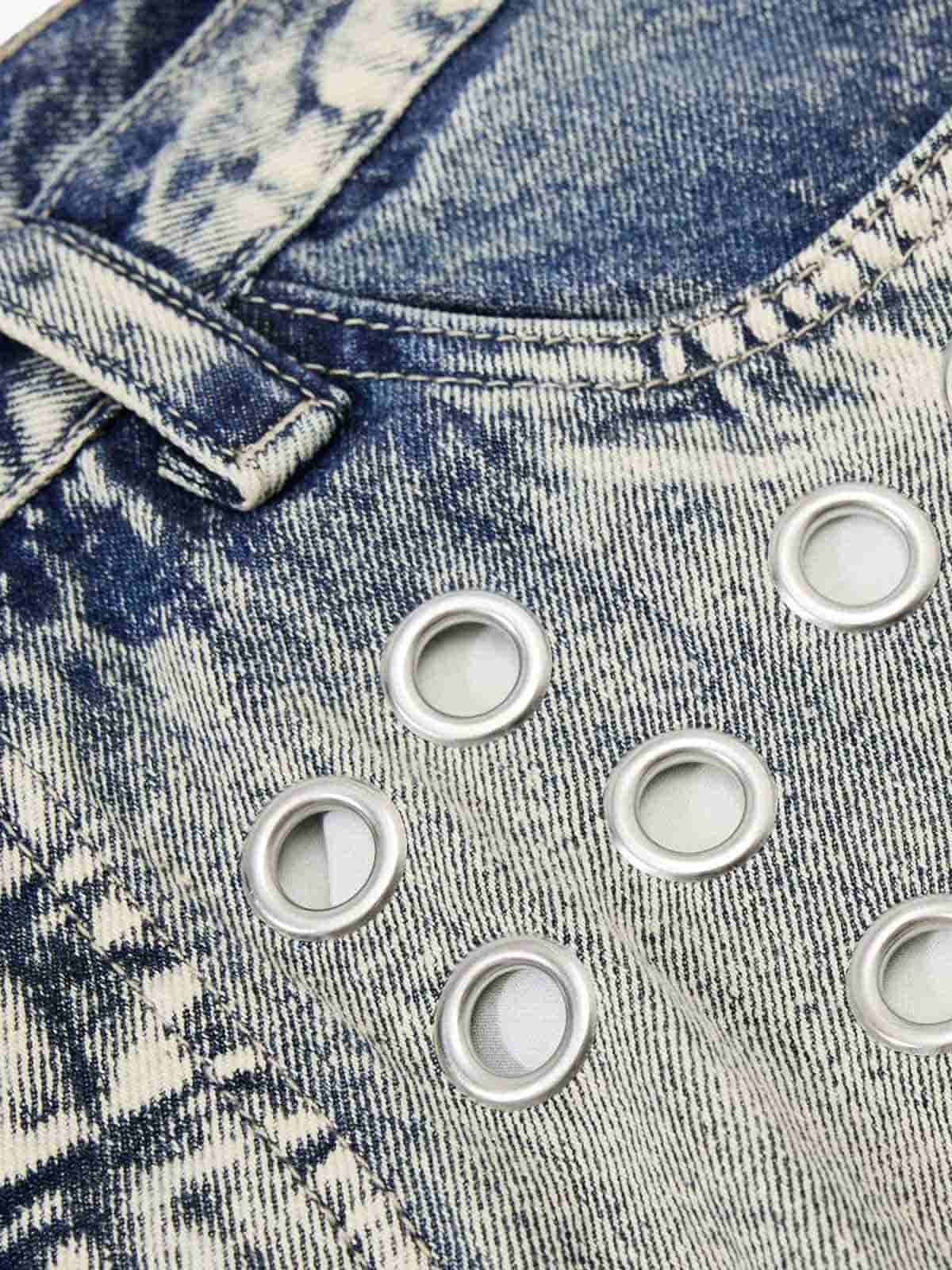 Multi-Eyelet Distressed Gradient Baggy Jeans
