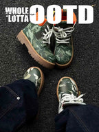 Camo Print Lace Up Chunky Ankle Boots - 2597