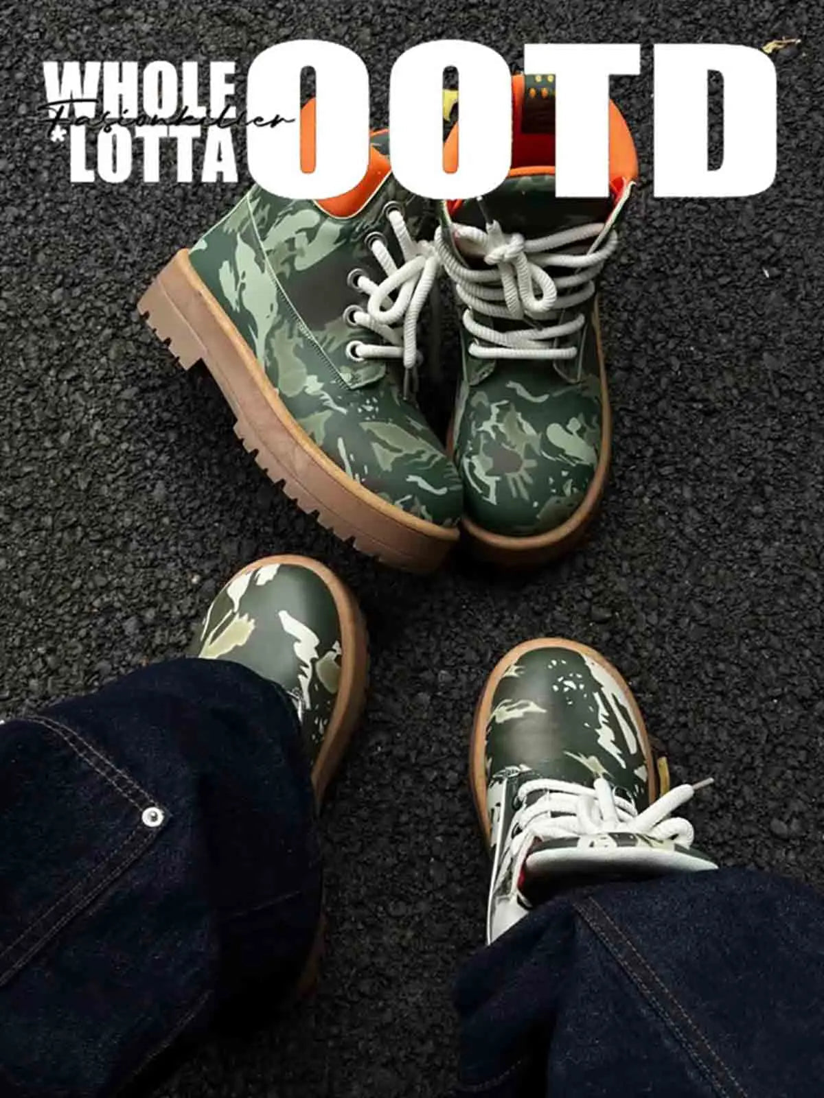 Camo Print Lace Up Chunky Ankle Boots - 2597