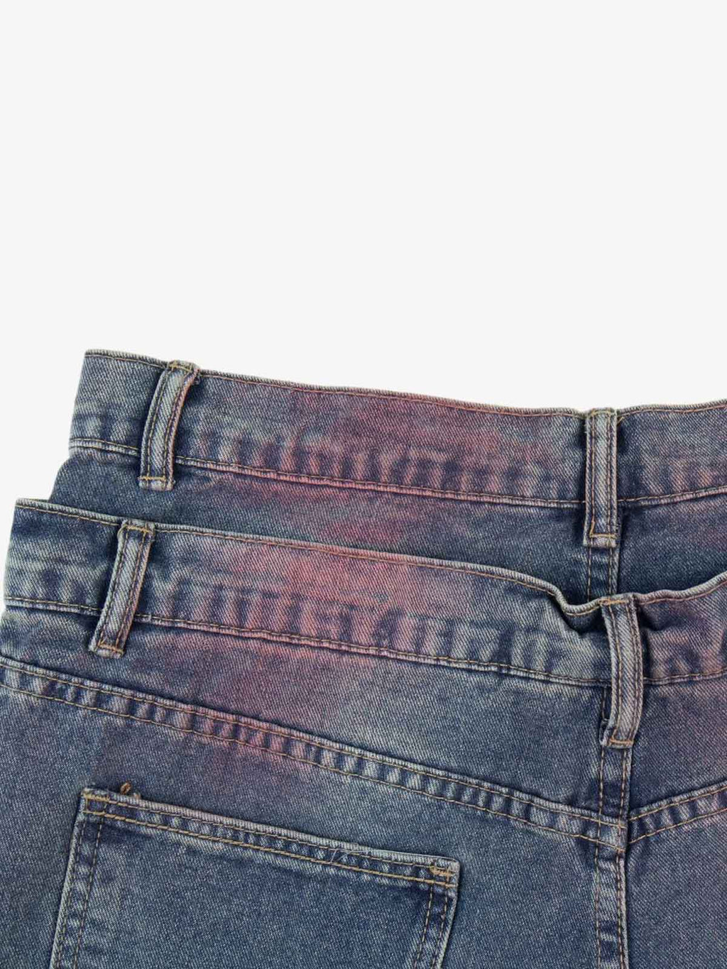 Double-Waist Distressed Wide-Leg Jeans