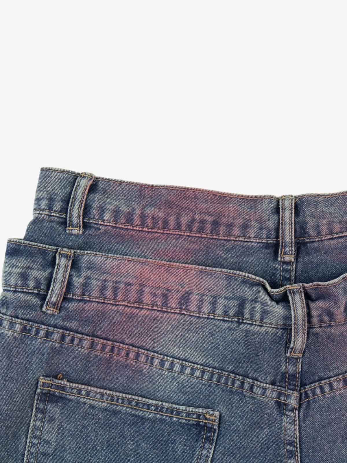 Double-Waist Distressed Wide-Leg Jeans