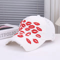 Red Lip Embroidery Distressed Baseball Cap
