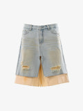 Faux Two-Piece Ripped Denim Shorts