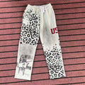 Vale Forever Leopard & Vintage Wash Full-Zip Sweatpants white