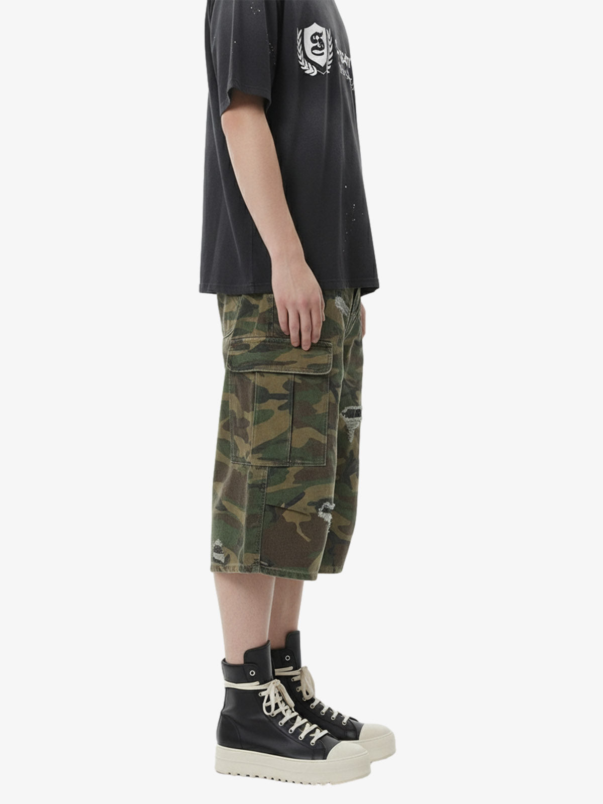 Retro Ripped Camouflage Cropped Shorts- 2387