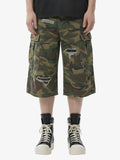 Retro Ripped Camouflage Cropped Shorts- 2387