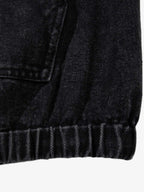 Vintage Washed Denim Metal Toggle Detail Pullover Hoodie