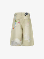 Flower Patch Distressed Denim Shorts