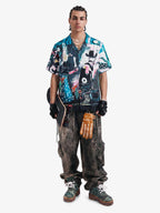 Blue Abstract Oil Painting Camp Collar Boxy Shirt