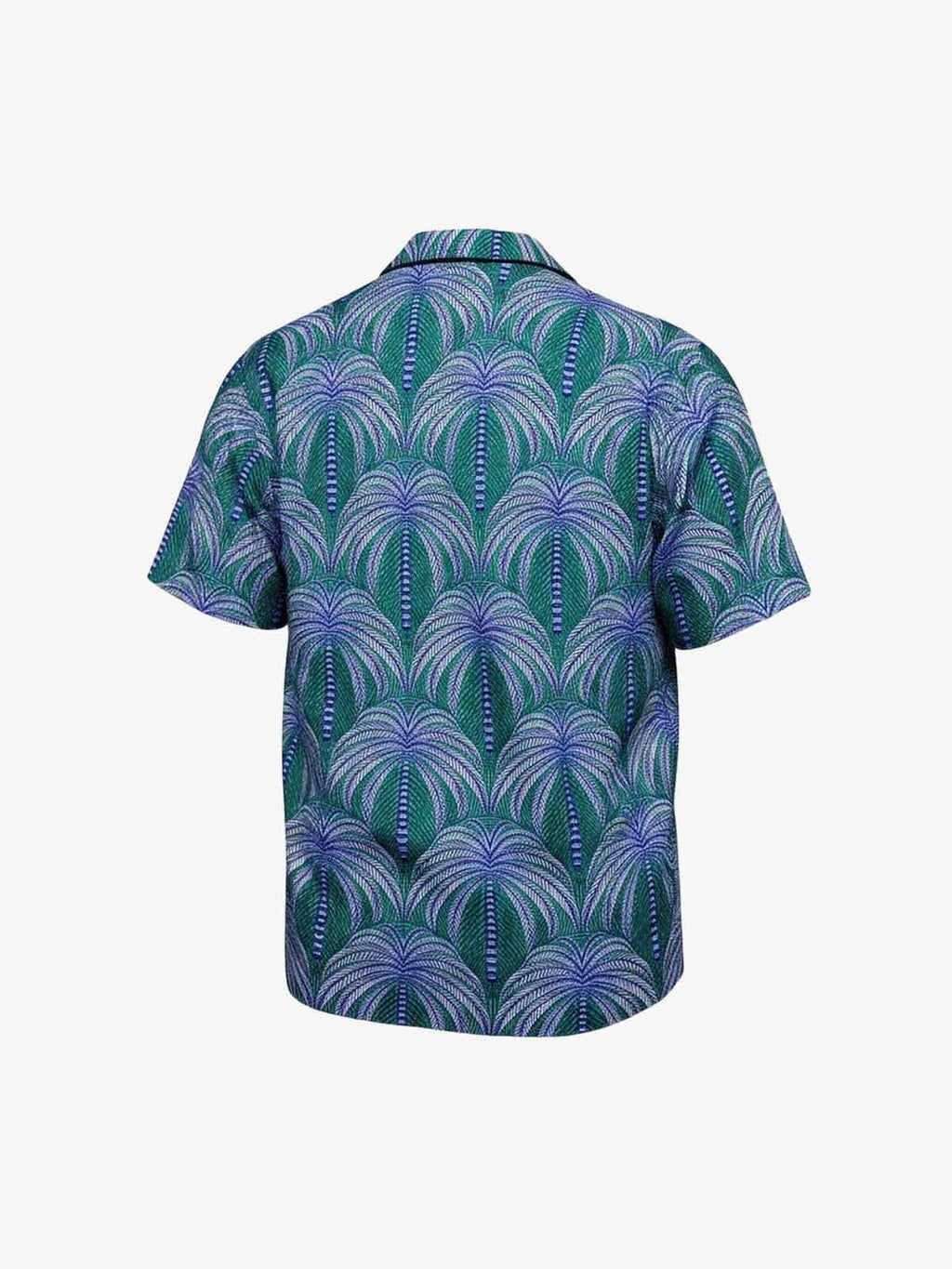 Teal Palm Leaves Camp Collar Boxy Shirt