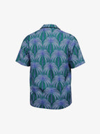 Teal Palm Leaves Camp Collar Boxy Shirt
