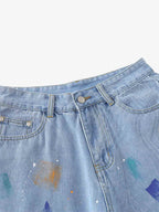 Paint Splatter Denim Wide-Leg Shorts