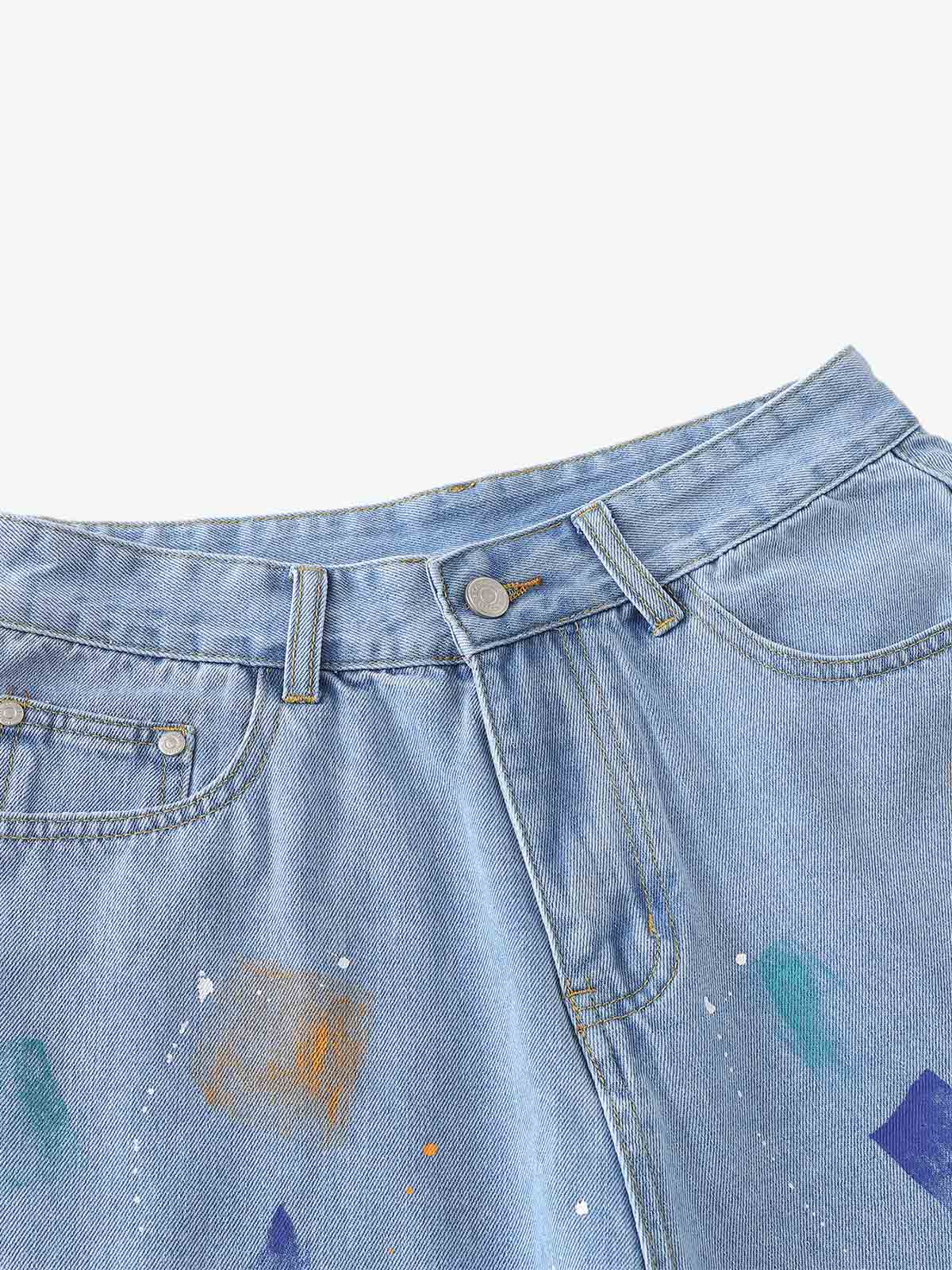 Paint Splatter Denim Wide-Leg Shorts