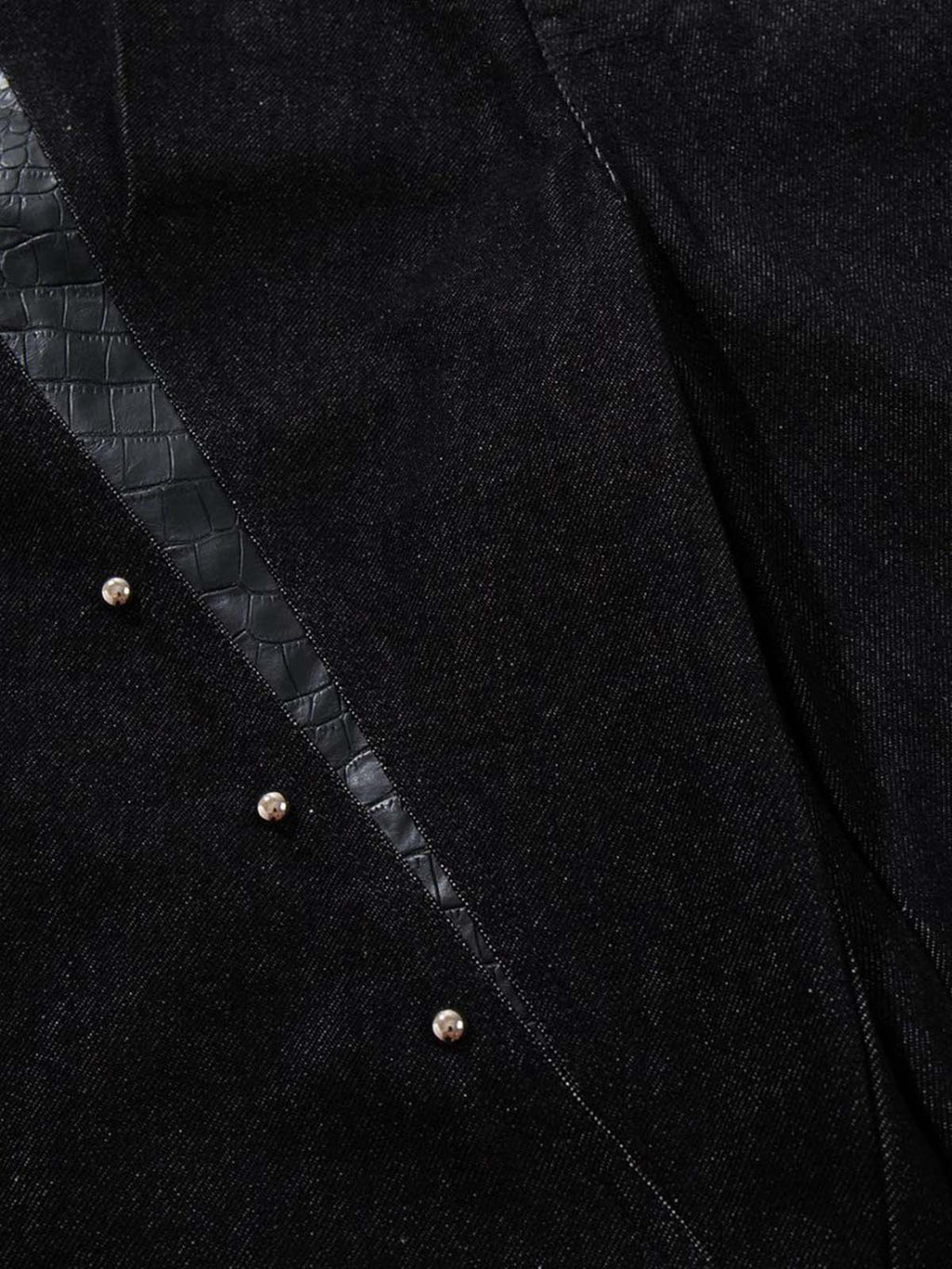 Black Denim Jacket with Croc-Embossed Trim