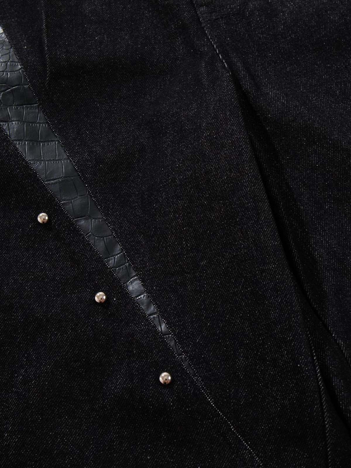 Black Denim Jacket with Croc-Embossed Trim