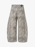 Street Leopard Camouflage Pleated Barrel Jeans - 2636