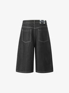 Contrast Stitching Flame Denim Shorts