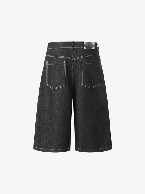 Contrast Stitching Flame Denim Shorts