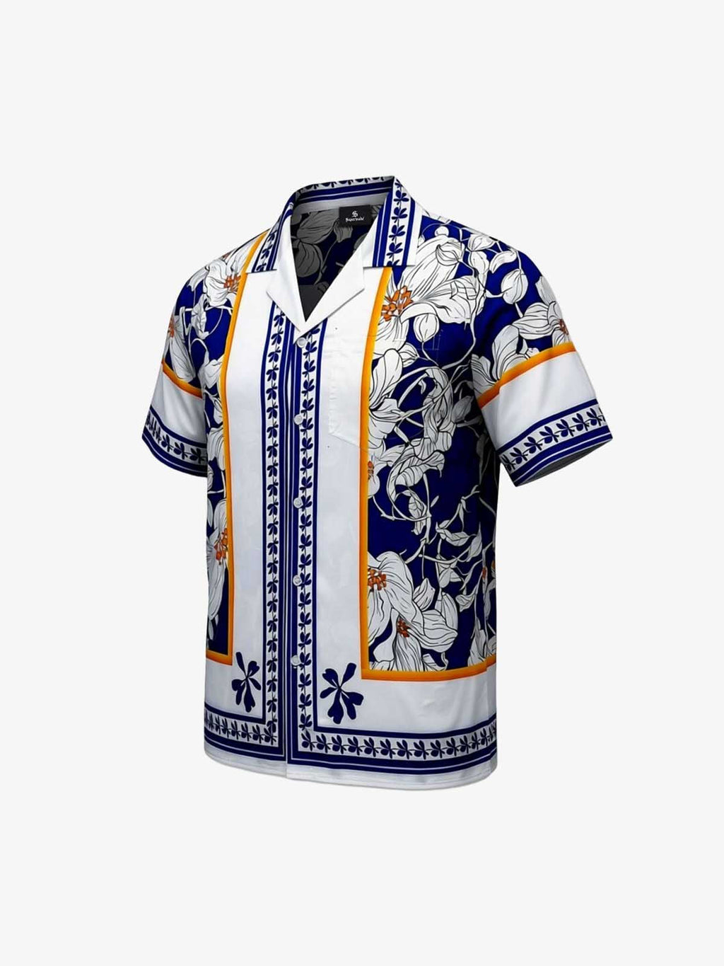 Porcelain Pattern Camp Collar Boxy Shirt