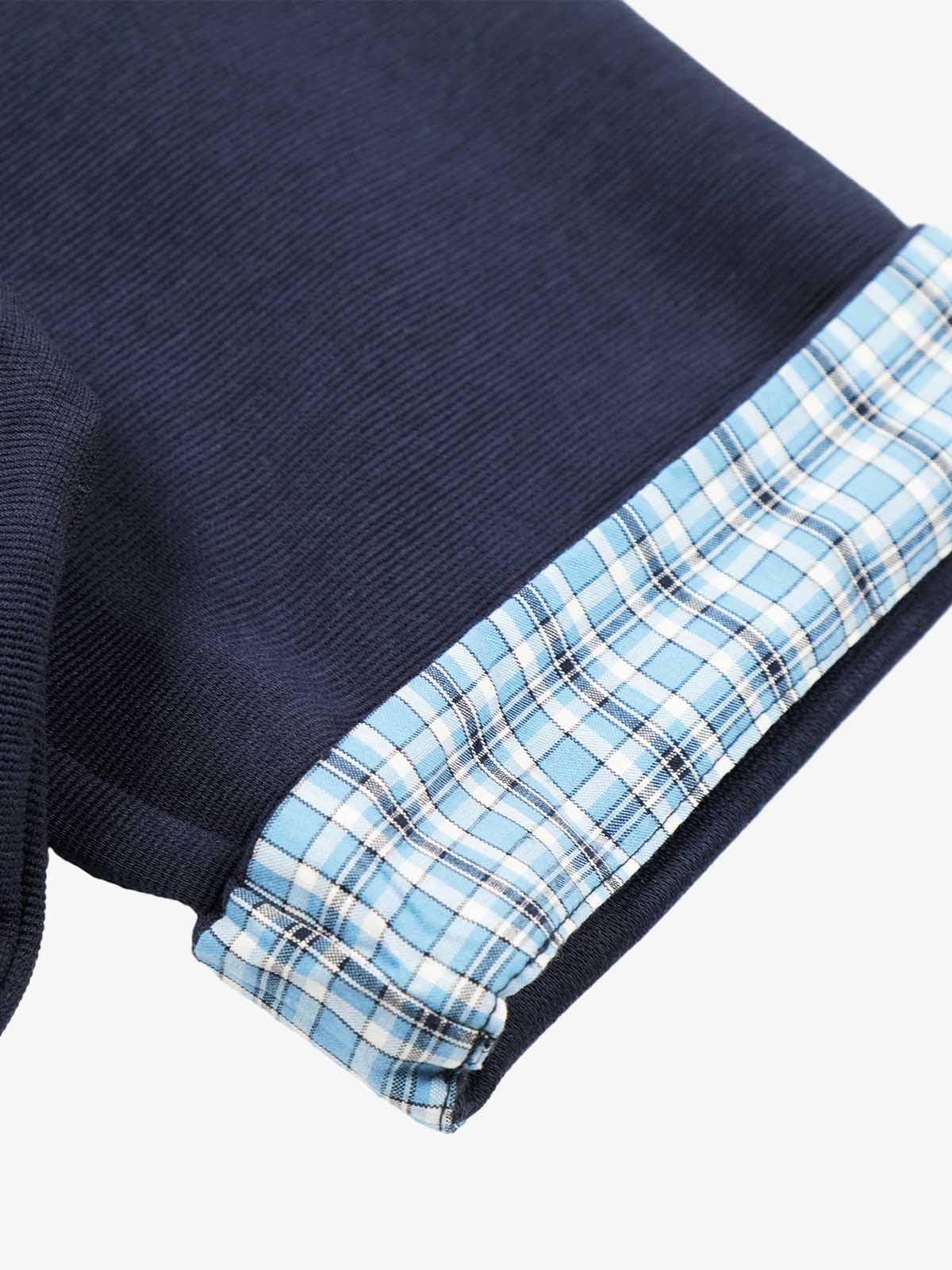 Pique Cotton Polo Shirt with Plaid Contrast Collar & Cuffs