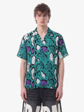 Green Purple Snakeskin Camp Collar Boxy Shirt