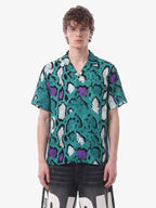 Green Purple Snakeskin Camp Collar Boxy Shirt