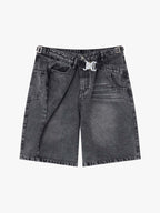 Tactical Buckle Washed Denim Shorts