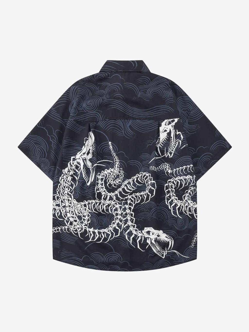 Japanese Wave Dragon Skeleton Camp Collar Boxy Shirt