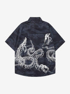 Japanese Wave Dragon Skeleton Camp Collar Boxy Shirt
