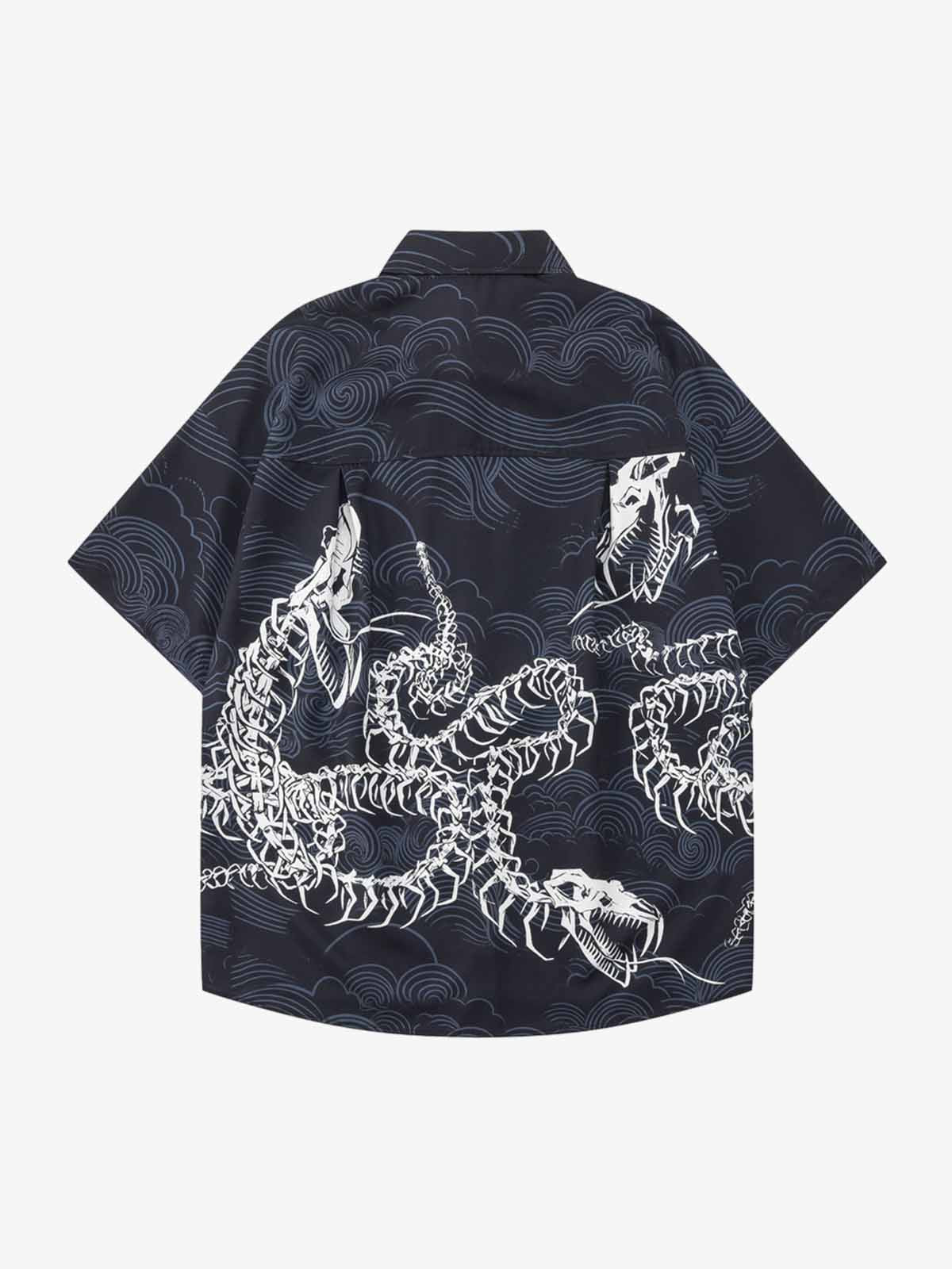 Japanese Wave Dragon Skeleton Camp Collar Boxy Shirt