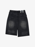 Double Waistband Ripped Denim Shorts