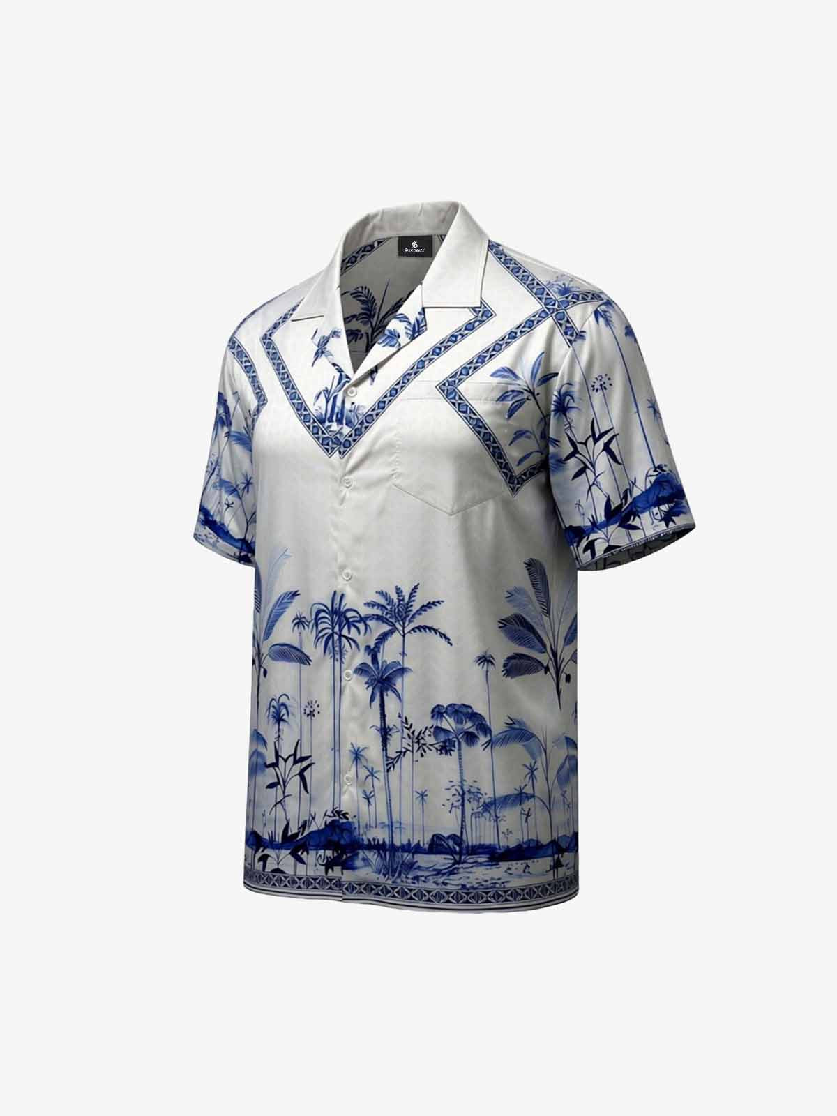 Geometric Palm Leaf Camp Collar Boxy Shirt