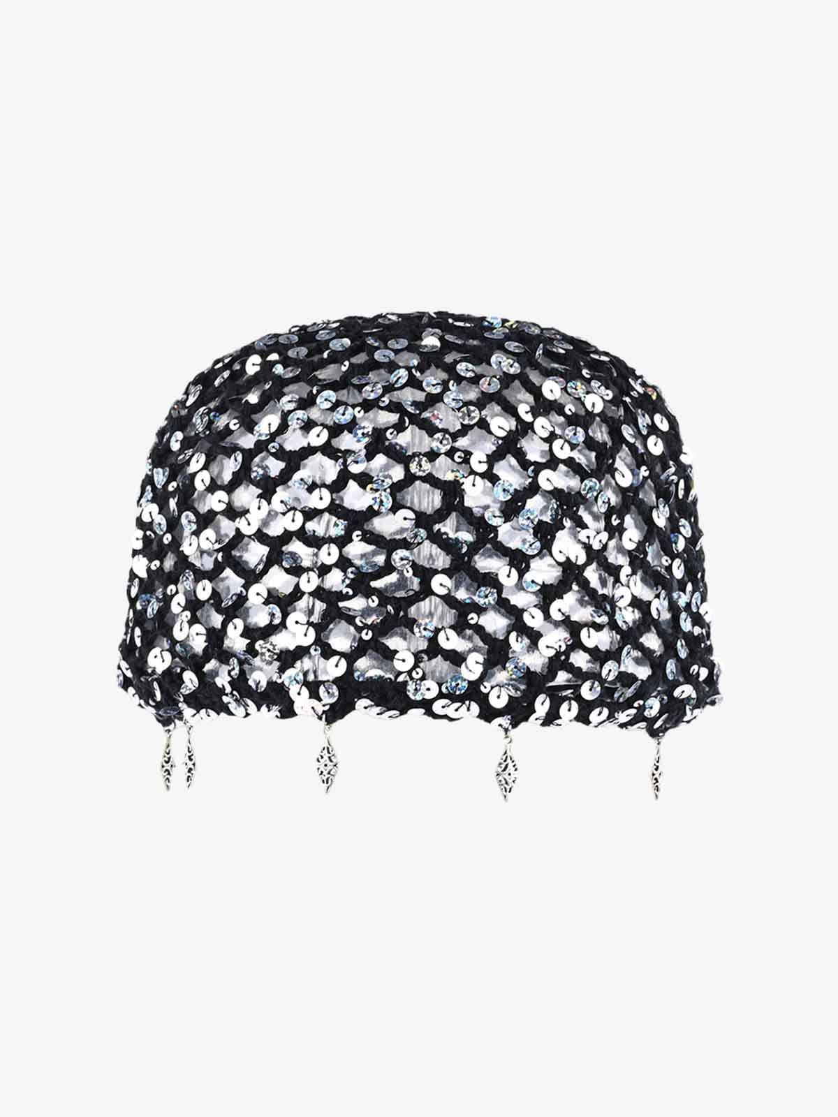 Musehaven Vintage Sequin Mesh Beaded Fringe Cap