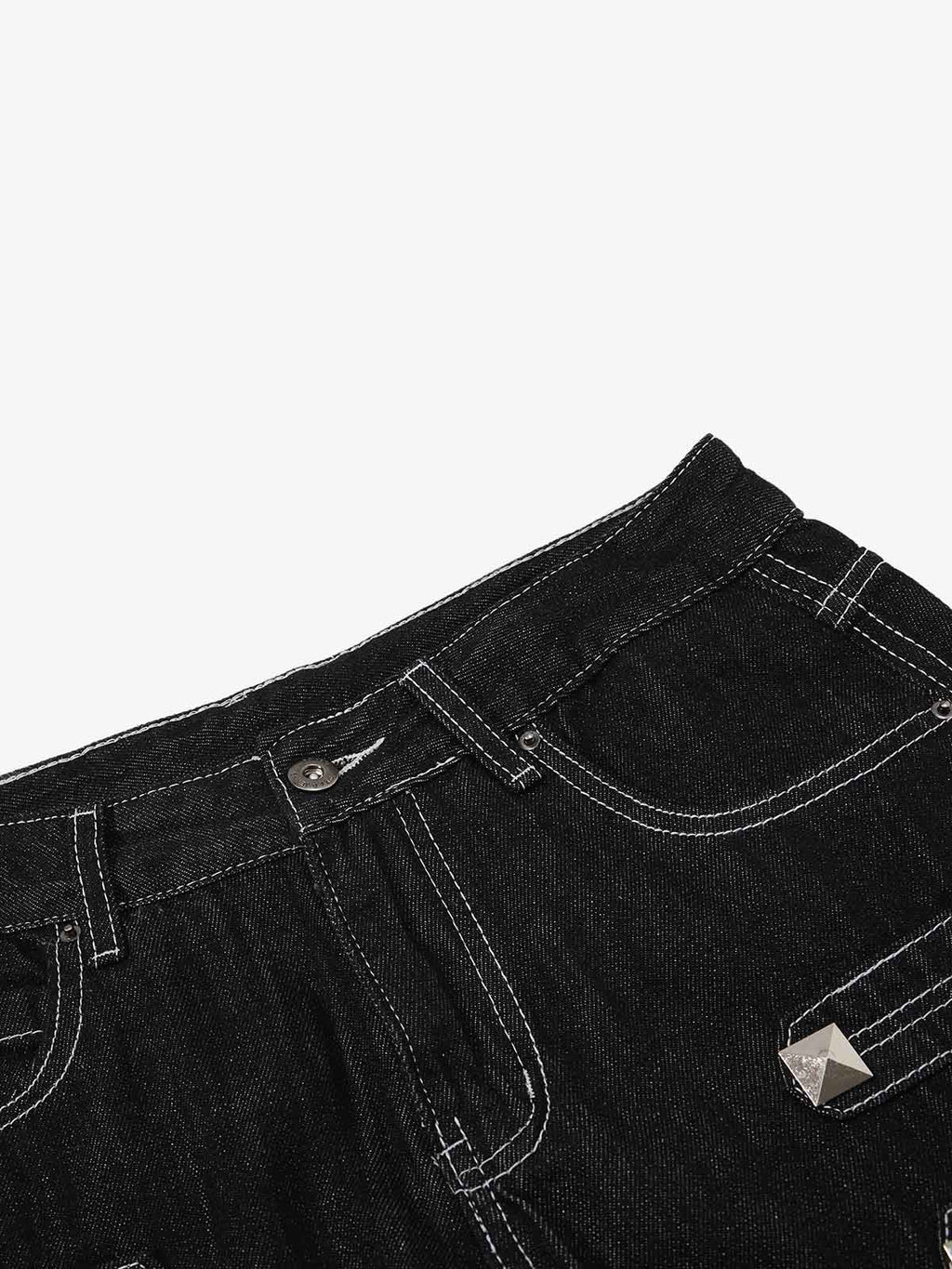 Square Studded Panelled Baggy Jeans