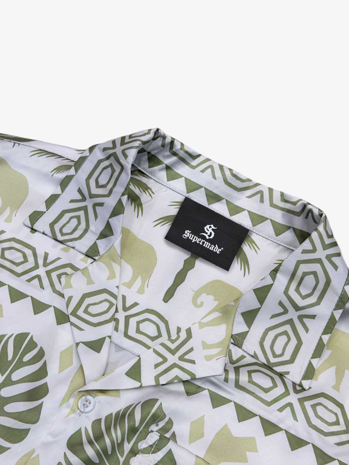 Tropical Elephant Palm Camp Collar Boxy Shirt