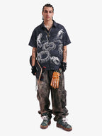 Japanese Wave Dragon Skeleton Camp Collar Boxy Shirt