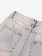 Pearl Embellished Light Wash Denim Shorts