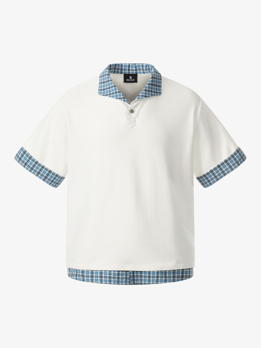 Pique Cotton Polo Shirt with Plaid Contrast Collar & Cuffs