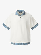 Pique Cotton Polo Shirt with Plaid Contrast Collar & Cuffs