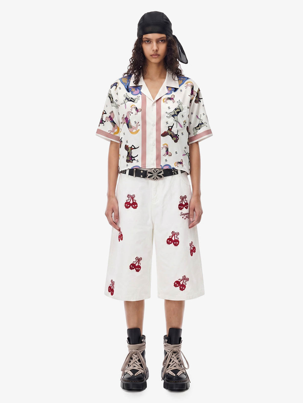 Carousel Park Satin Camp Collar Boxy Shirt
