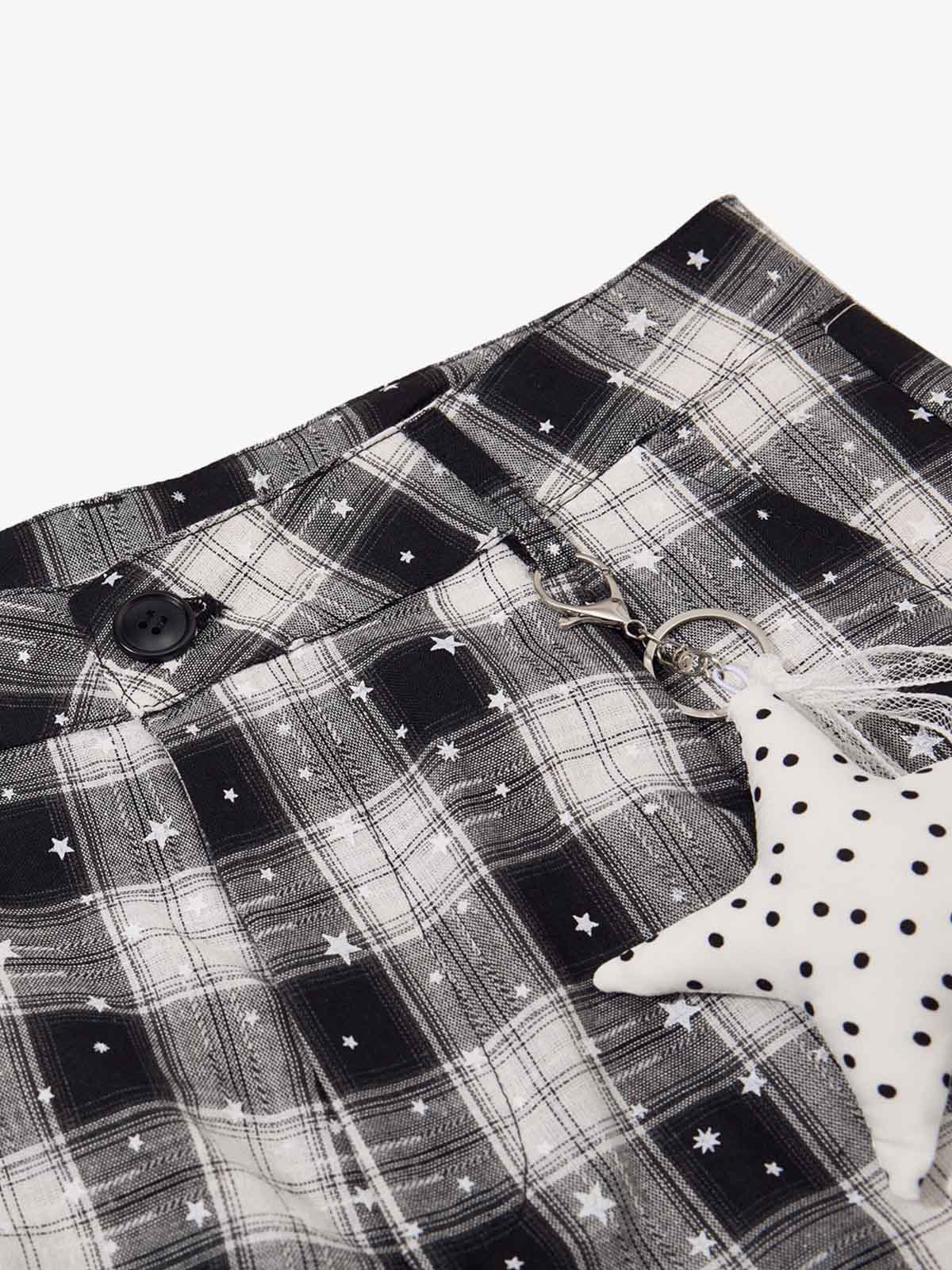 Star Print Plaid Shirt with Tulle Trim