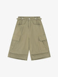 Urban Techwear Side Buckle Layered Hem Cargo Shorts